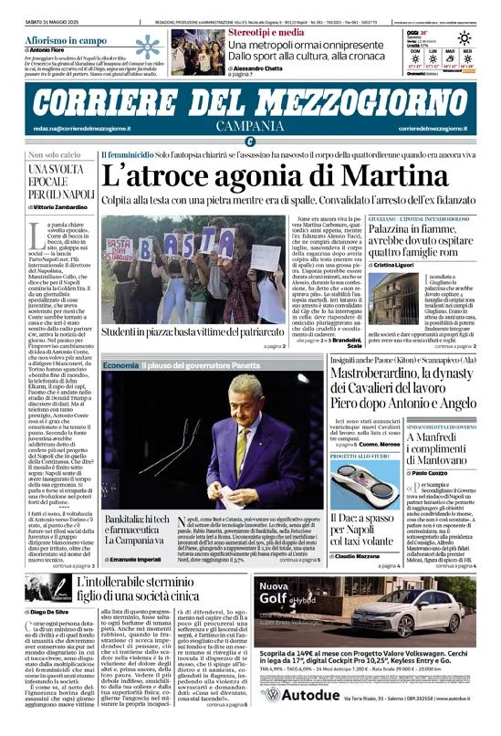 Prima-pagina-corriere del mezzogiorno-del-2025-05-31